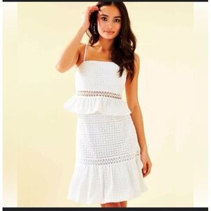 Lilly Pulitzer Top Skirt Jan Set SZ 6 White Eyelet Lace Resort Coquette Spring